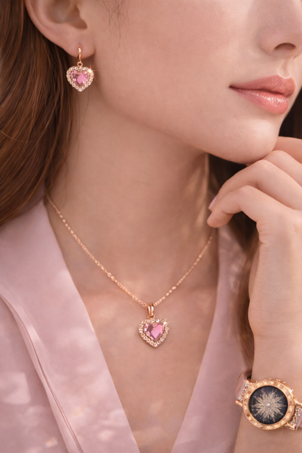 Blush Luxe 4-Piece Jewelry & Watch Set for Women | Pink Luxury Set