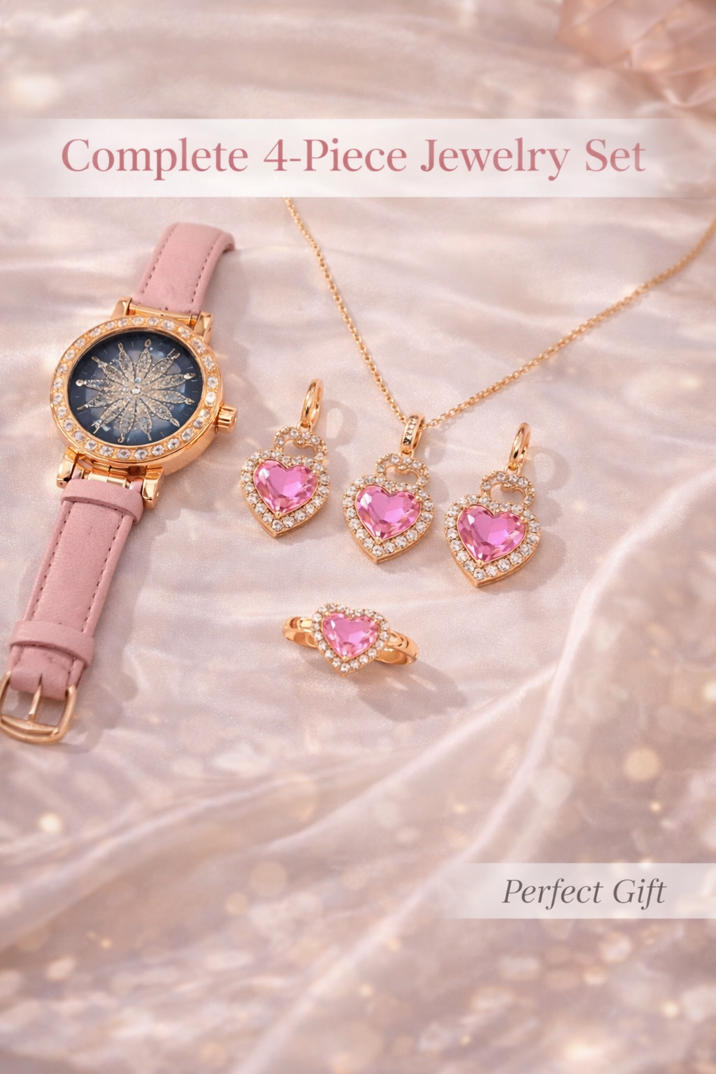 Blush Luxe 4-Piece Jewelry & Watch Set for Women | Pink Luxury Set